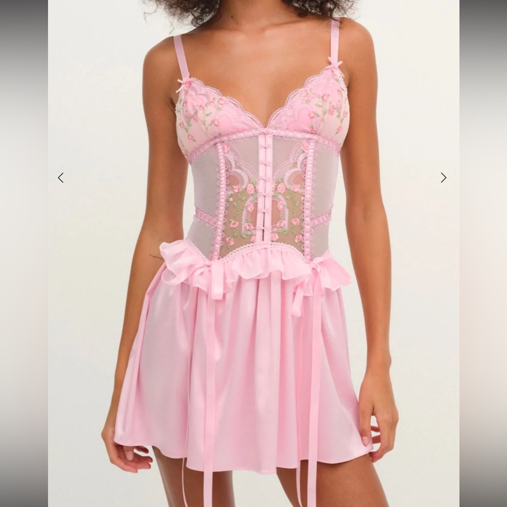 For Love And Lemons Pink Floral Lace Chemise